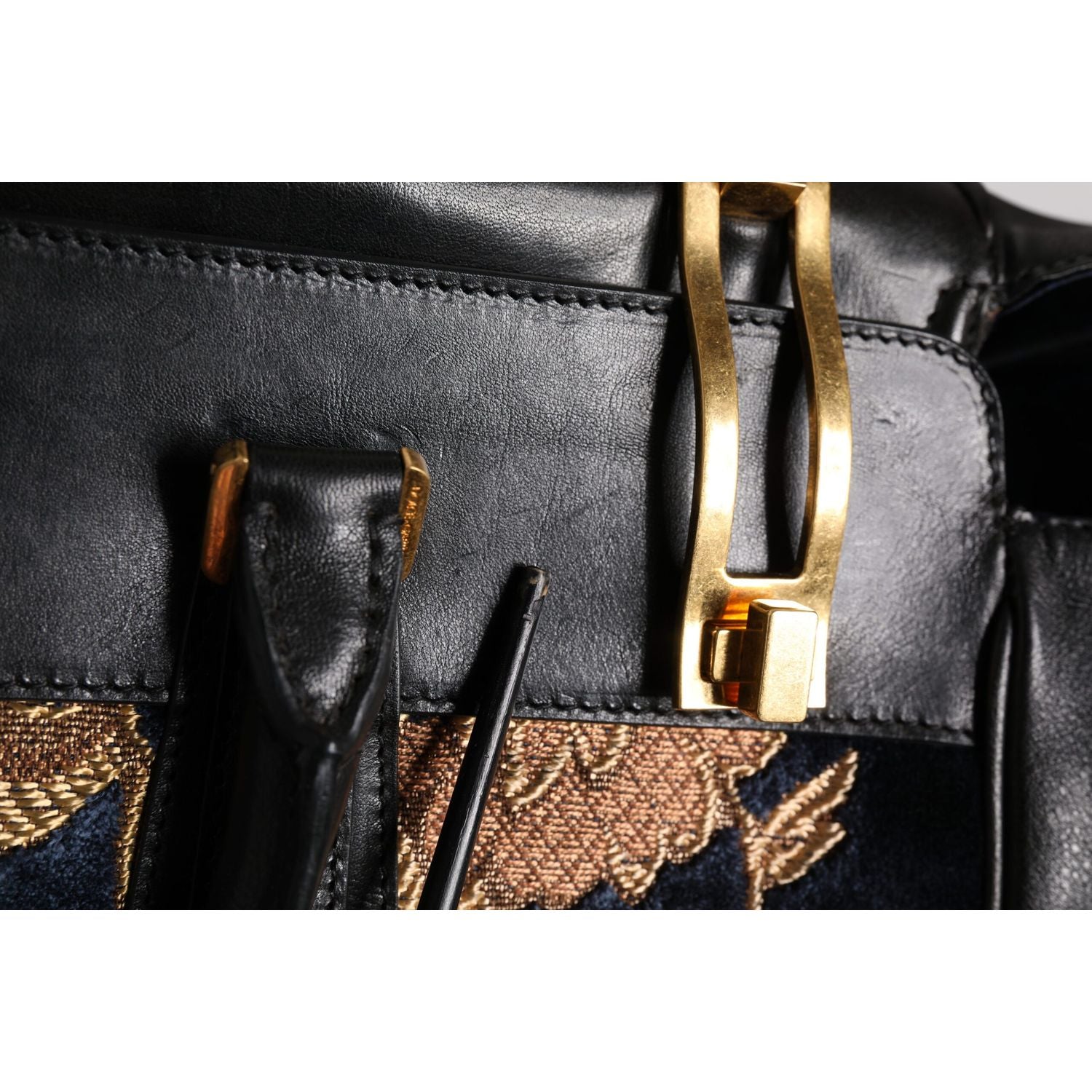 Dolce & Gabbana Black Floral Jacquard Handbag Shoulder Tote Bag