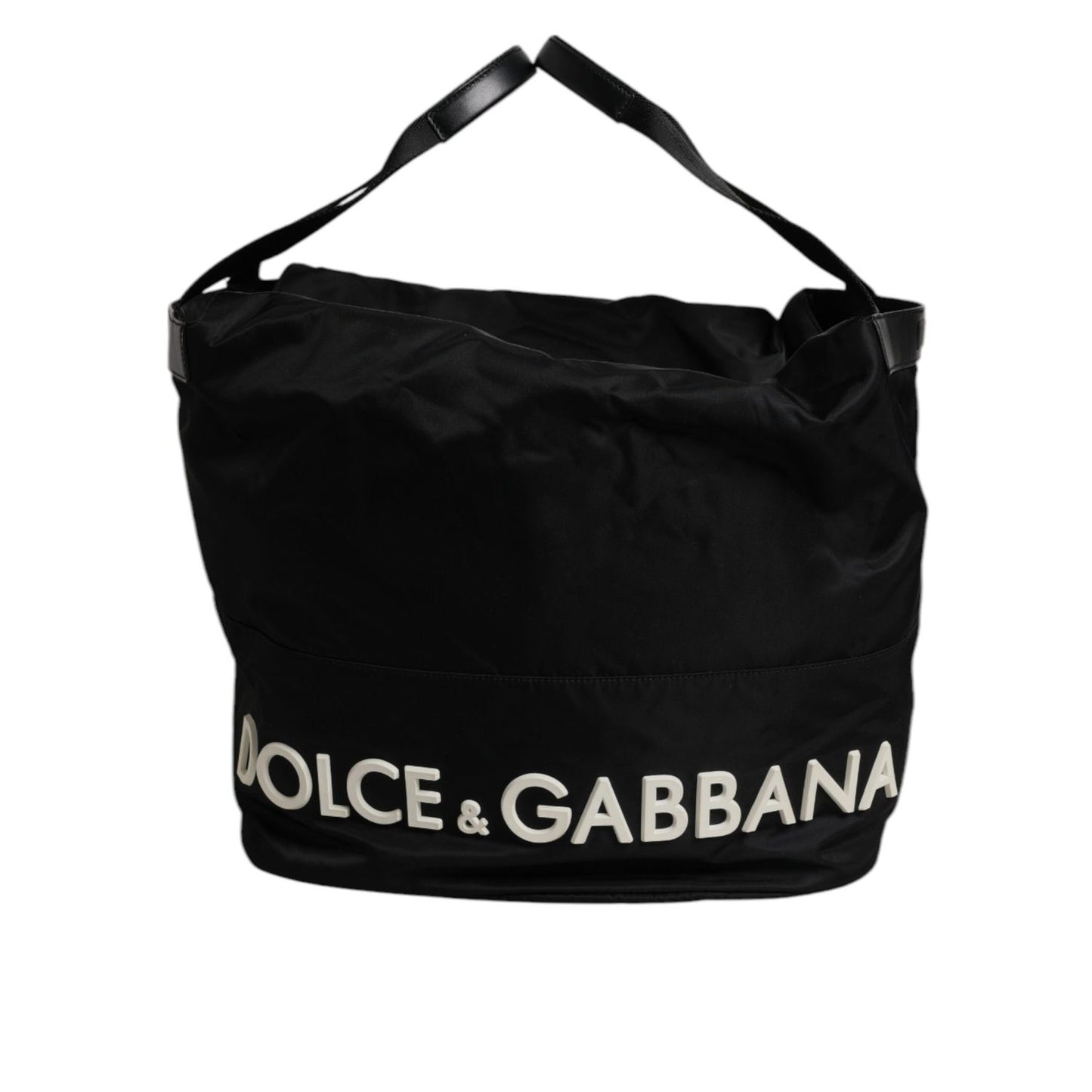 Dolce & Gabbana Black Nylon White Iconic Logo Shoulder Bucket Bag