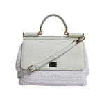 Dolce & Gabbana White Rafia Leather Top Handle Crossbody Bag