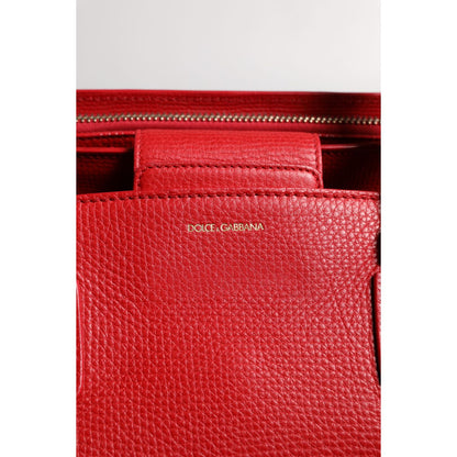 Dolce & Gabbana Red Calfskin Leather Logo Plaque Top Handle Bag