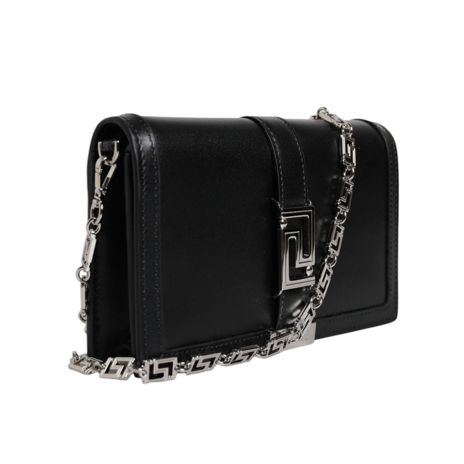 Versace Black Calfskin Leather Chain Strap Shoulder Crossbody Bag