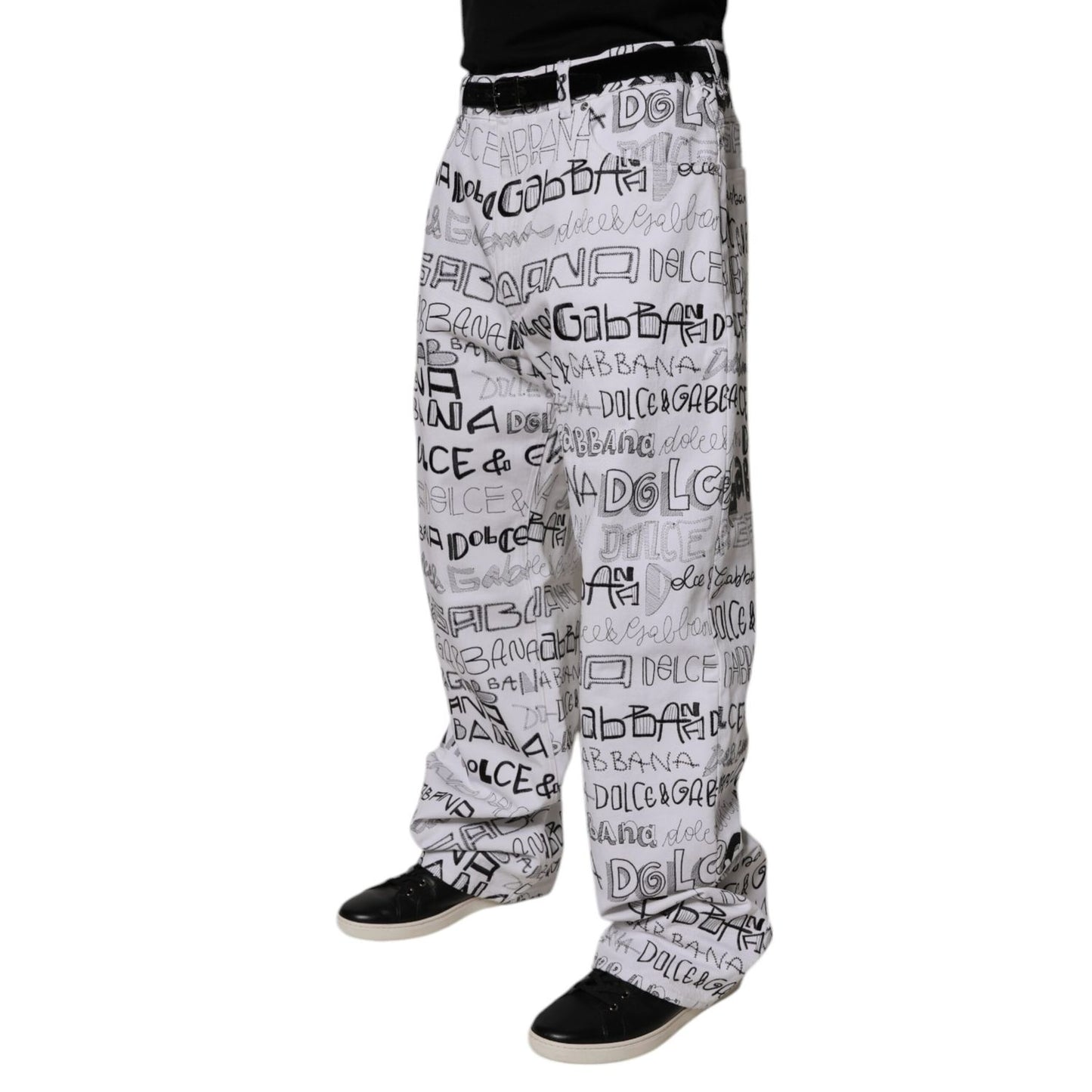 Dolce & Gabbana White Logo Print Straight Men Denim Jeans