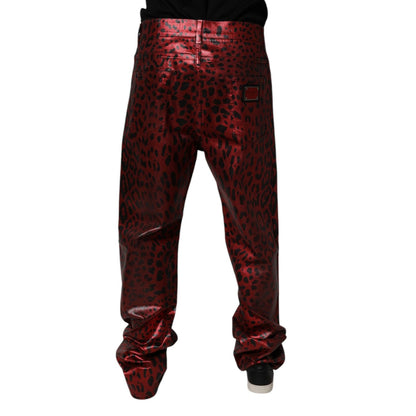 Dolce & Gabbana Red Leopard Cotton Straight Men Denim Jeans