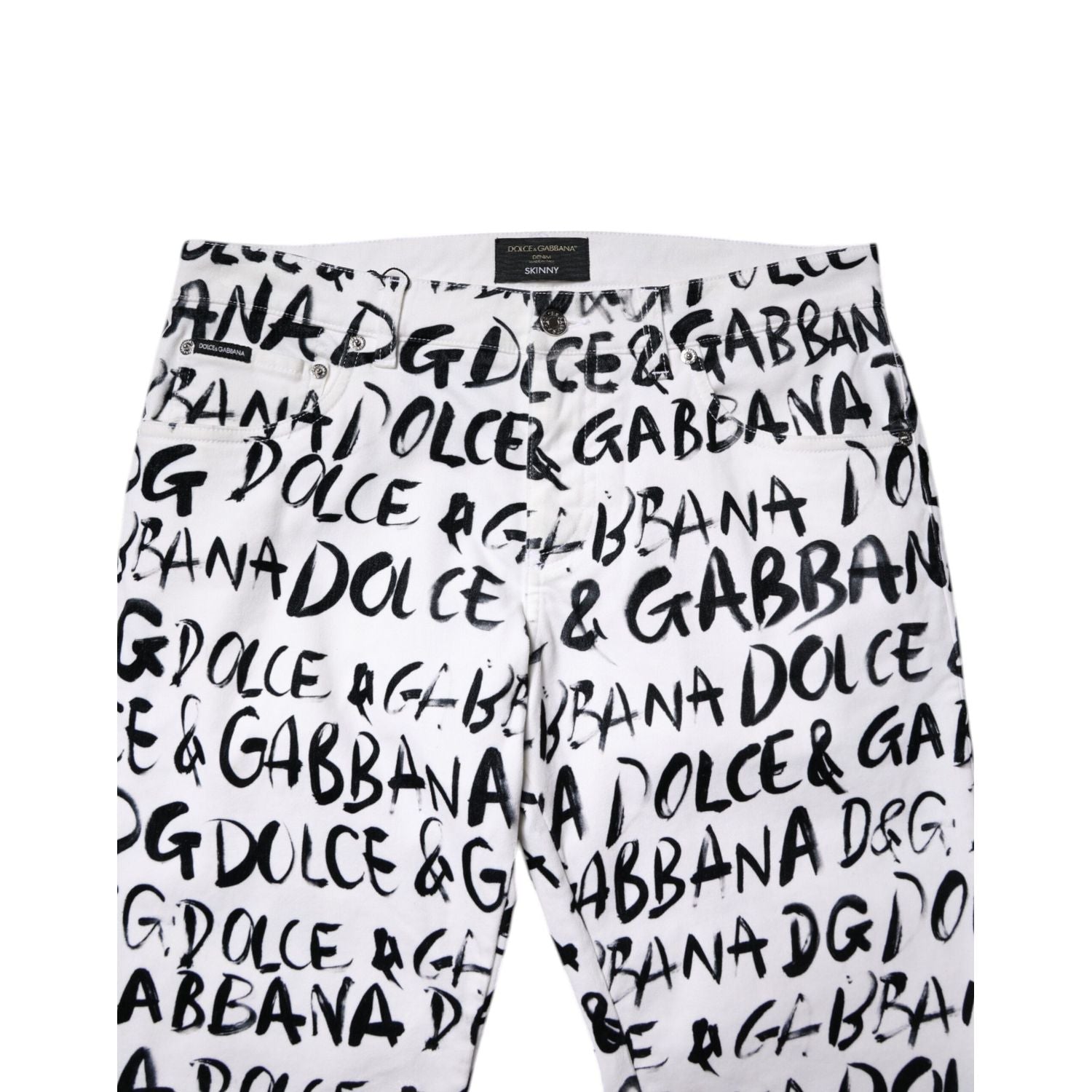 Dolce & Gabbana White Cotton Logo Print Skinny Denim Jeans