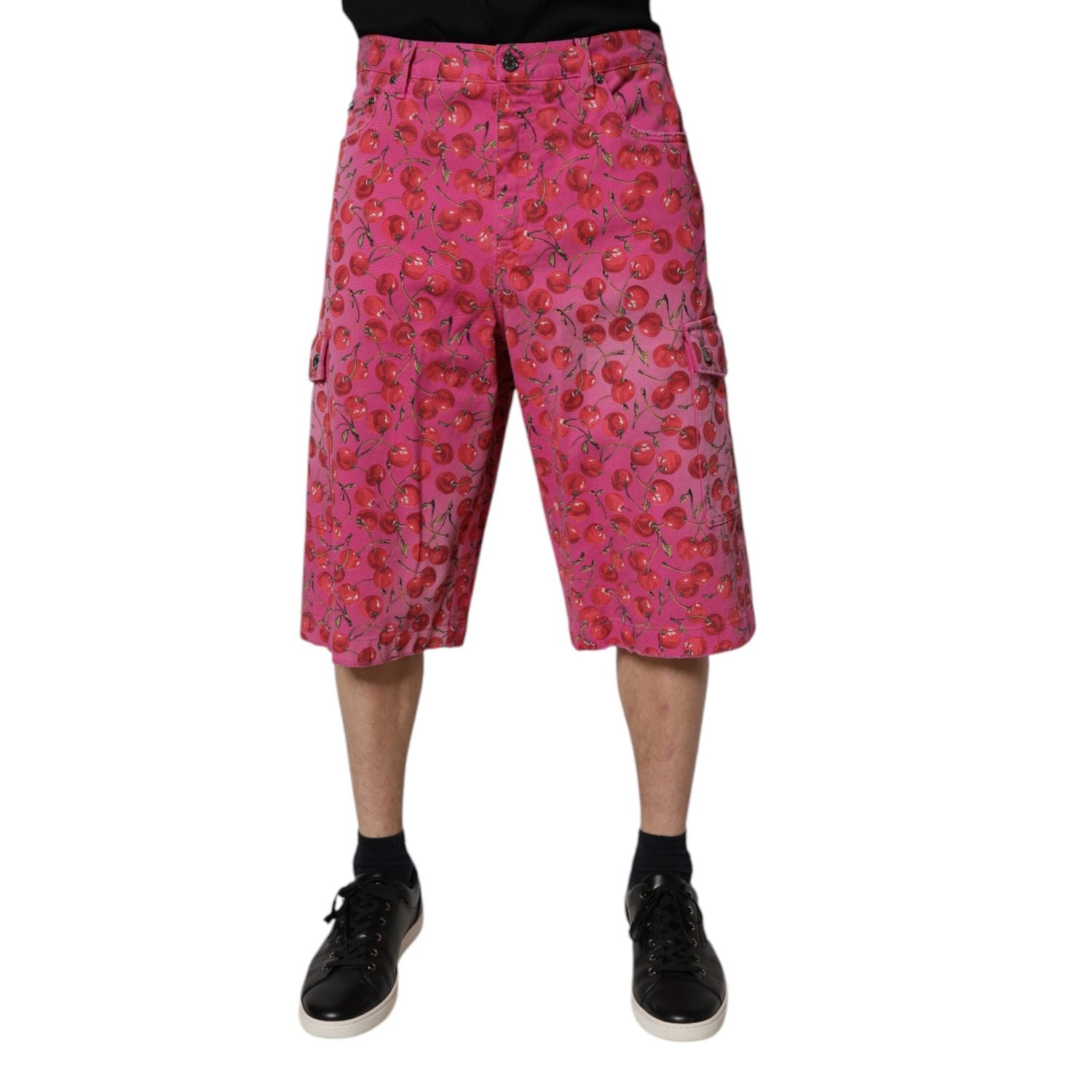 Dolce & Gabbana Pink Cherry Print Cargo Cotton Shorts