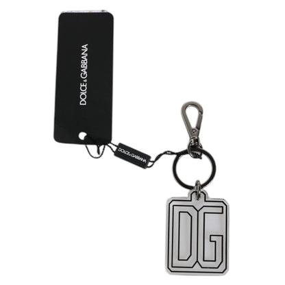 Dolce & Gabbana Gray Black DG Rubber Logo Silver Men's Keychain Keyring