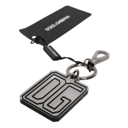 Dolce & Gabbana Gray Black DG Rubber Logo Silver Men's Keychain Keyring