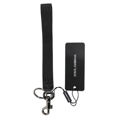 Dolce & Gabbana Black Logo Nylon Silver Brass Men Holder Keychain Keyring