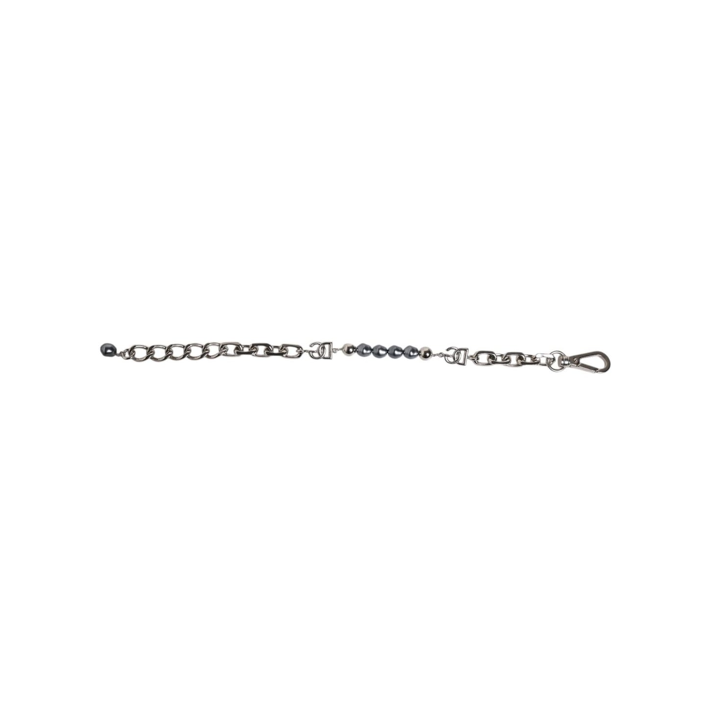 Dolce & Gabbana Silver Tone Chain Lobster Clasp Logo Gray Pearls Bracelet