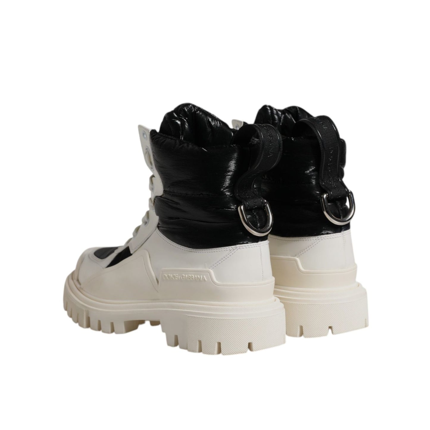 Dolce & Gabbana White Padded Mid Calf Lace Up Boots Shoes