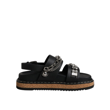 Dolce & Gabbana Black Crystal Embellish Strap Sandals Shoes