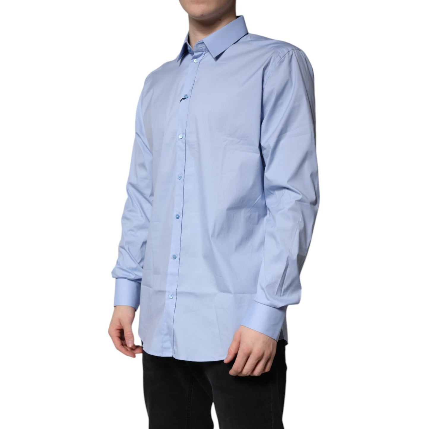Dolce & Gabbana Light Blue Cotton GOLD Dress Formal Shirt