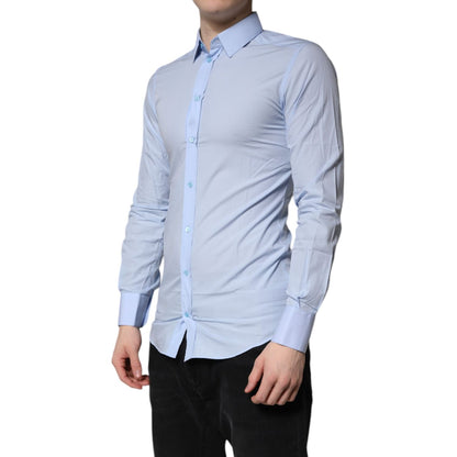 Dolce & Gabbana Light Blue Cotton GOLD Dress Formal Shirt