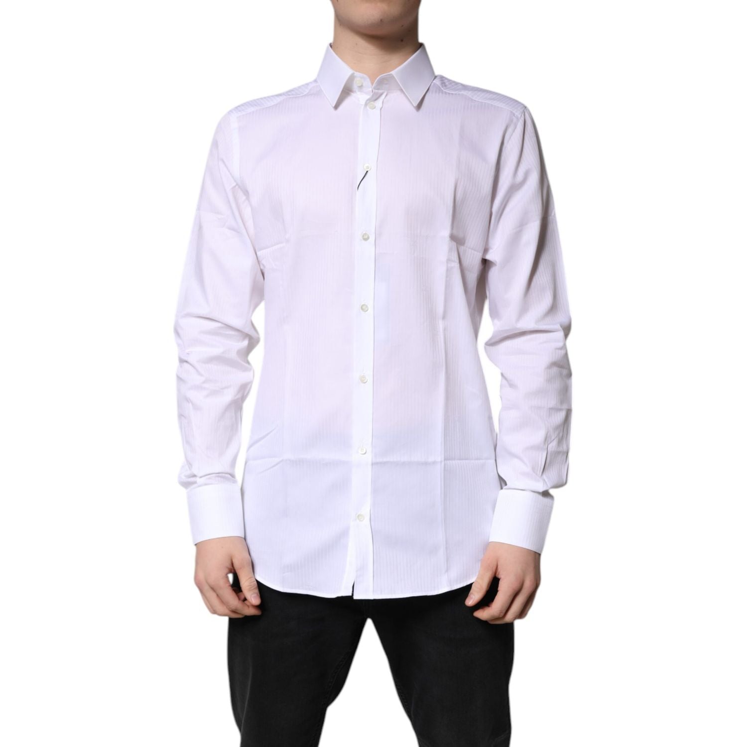 Dolce & Gabbana White Cotton Collared GOLD Dress Formal Shirt