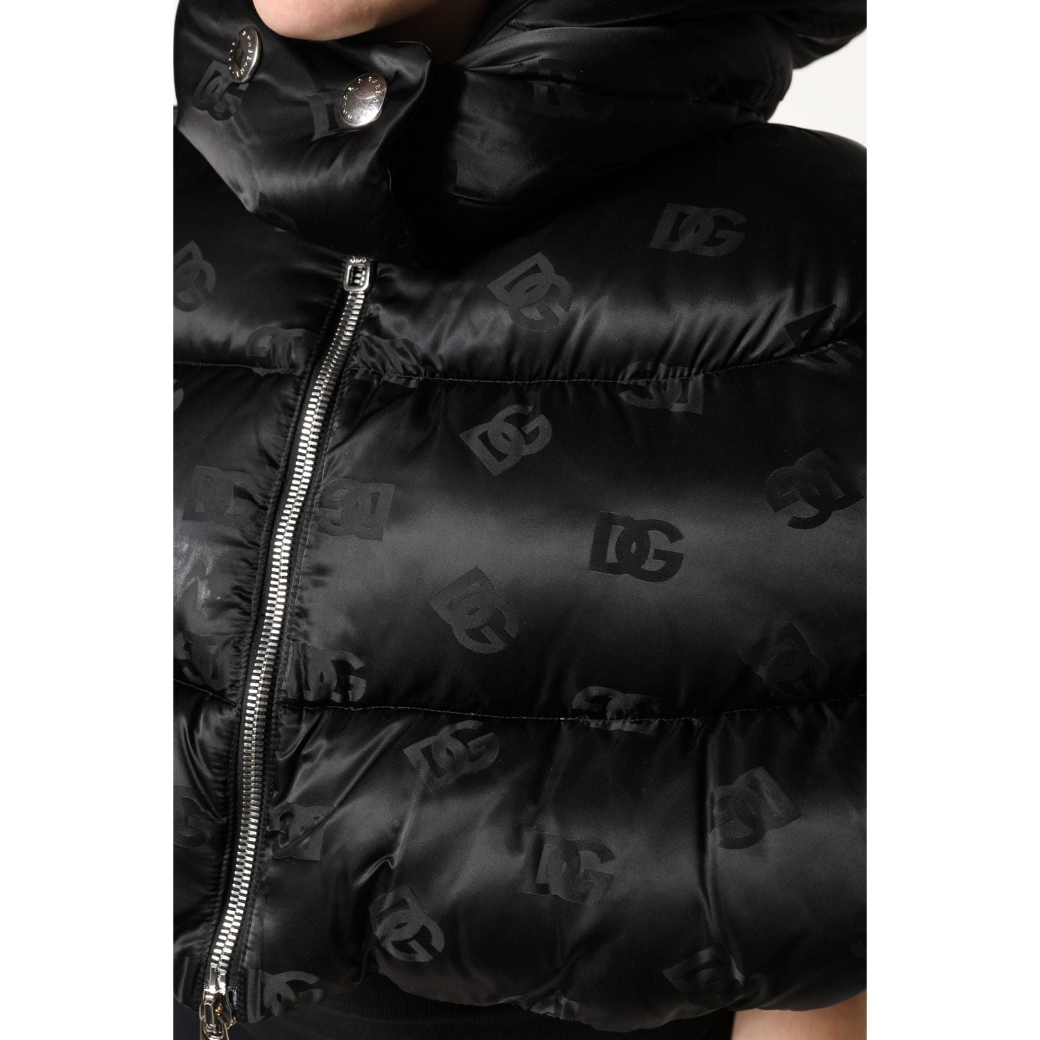 Dolce & Gabbana Black Padded Puffer Hooded Full Zip Cropped Jacket