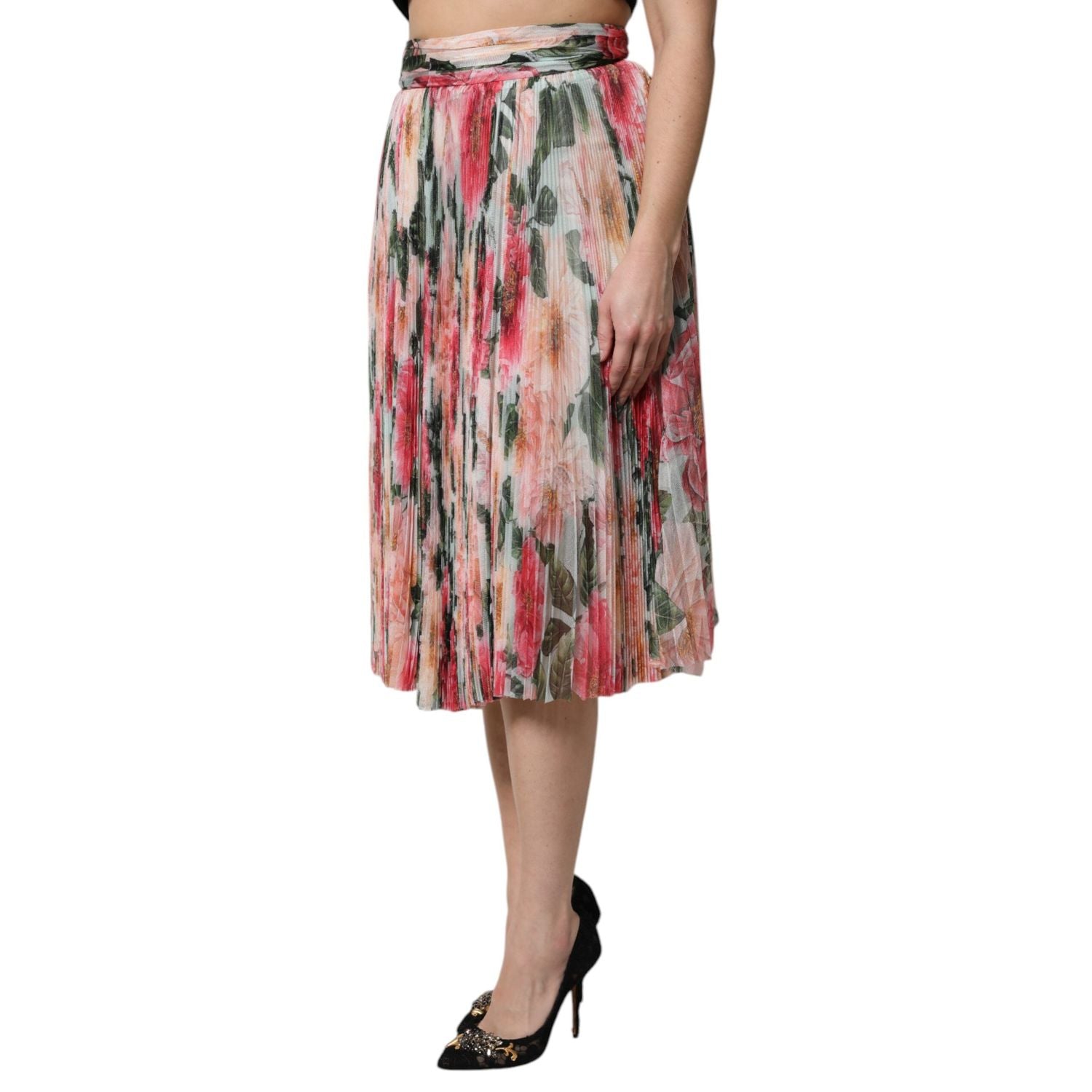 Dolce & Gabbana Multicolor Silk Floral High Waist Midi Skirt