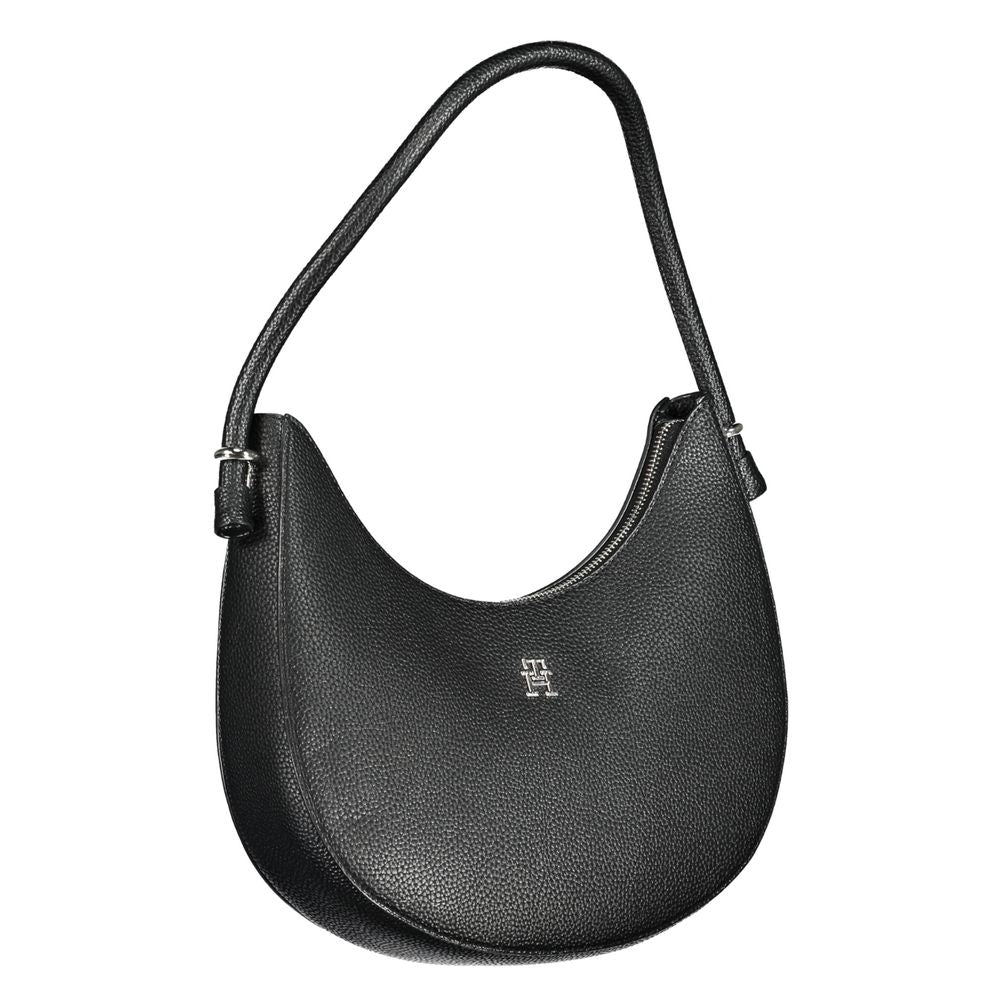 Tommy Hilfiger Black Polyethylene Handbag with shoulder handle, zip closure, and logo.