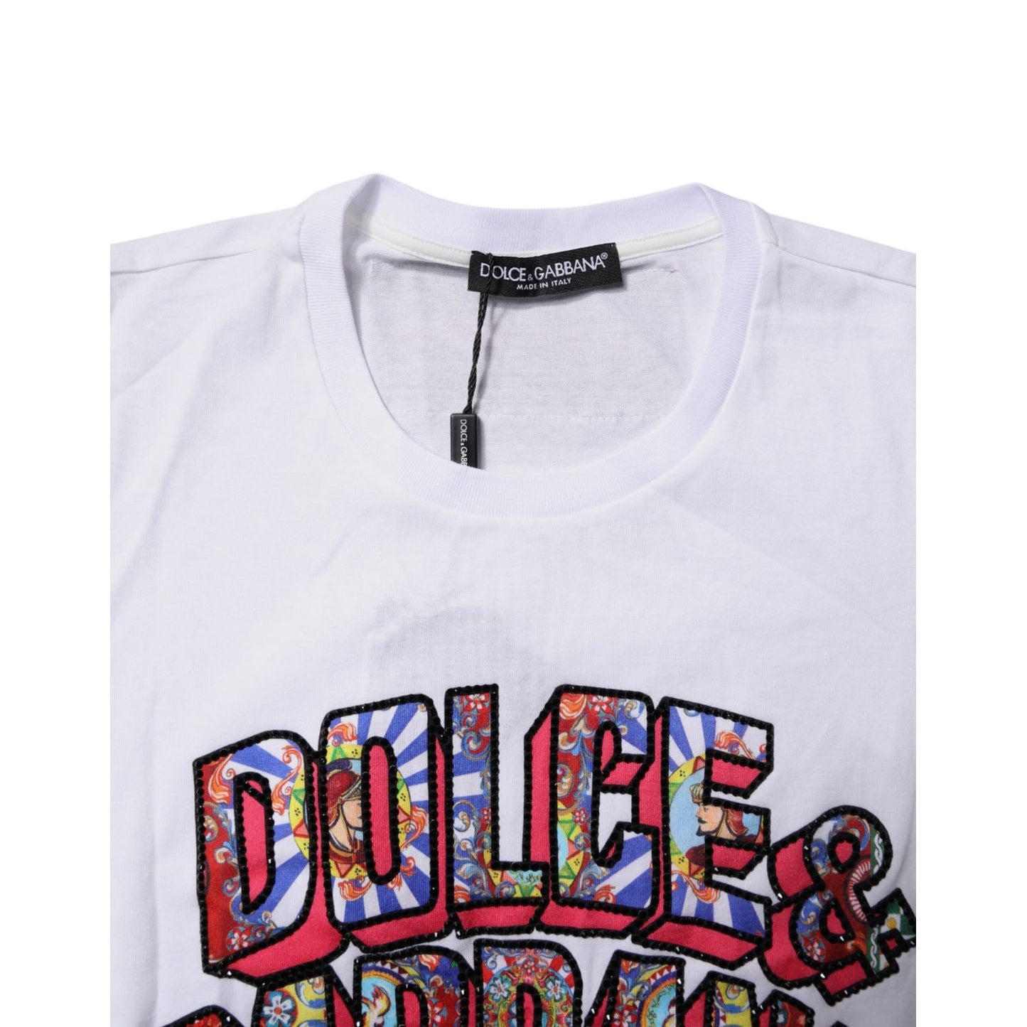 Dolce & Gabbana White Cotton Logo Print Round Neck T-shirt