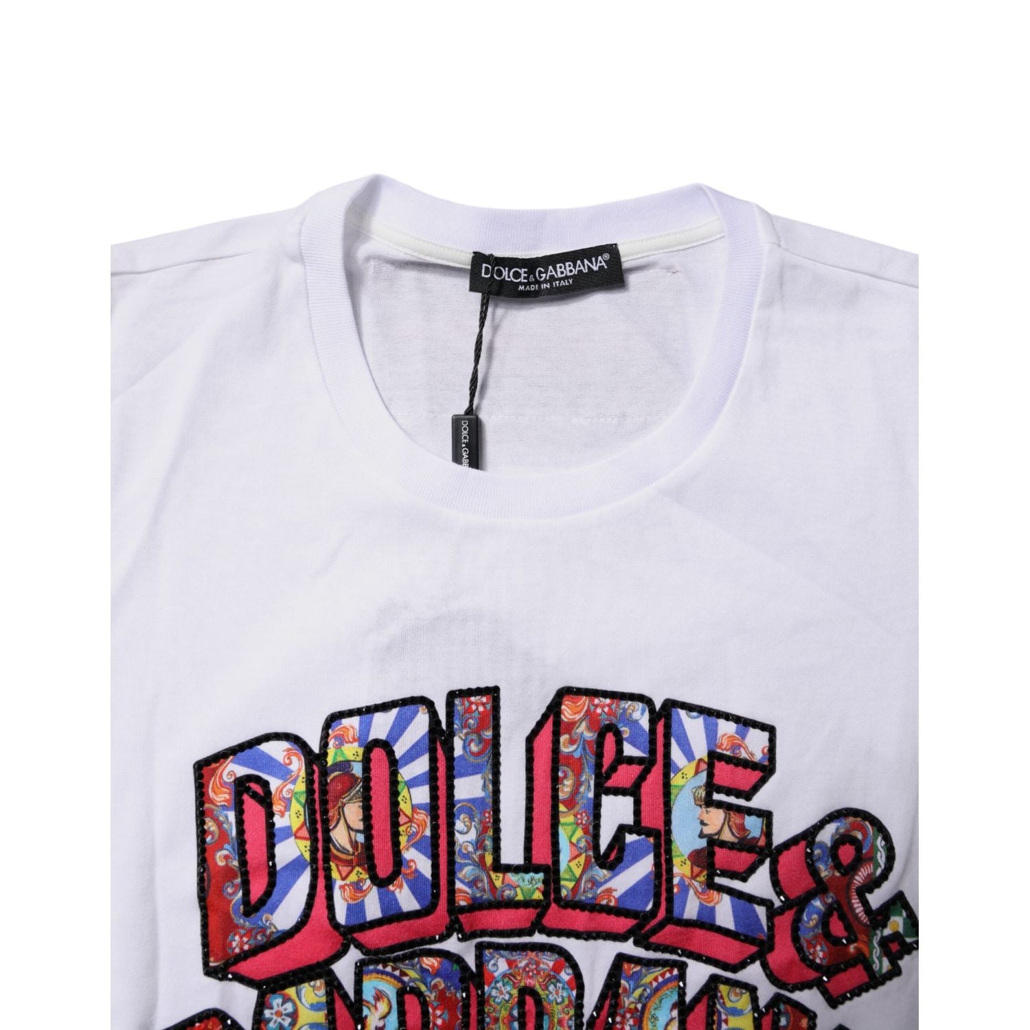Dolce & Gabbana White Cotton Logo Print Round Neck T-shirt