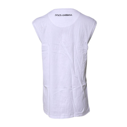 Dolce & Gabbana White Cotton Sleeveless Printed Tank T-shirt