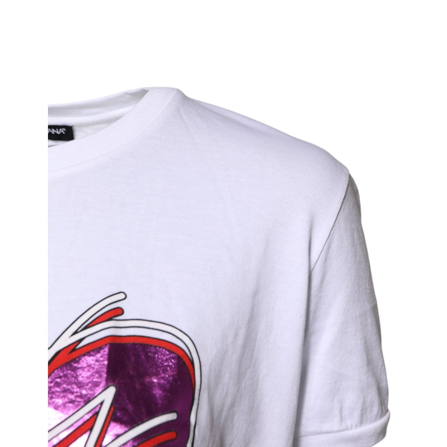 Dolce & Gabbana White Printed Cotton Round Neck Top T-shirt