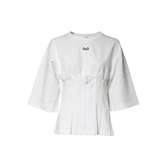 Dolce & Gabbana White Cotton Blend 3/4 Sleeves Blouse Top