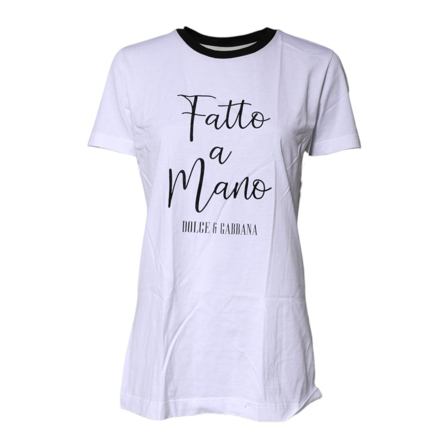 Dolce & Gabbana White Printed Round Neck Top Cotton T-shirt