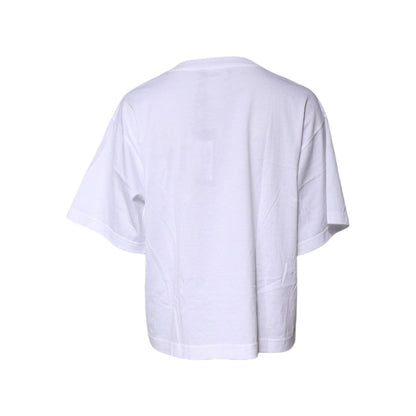 Dolce & Gabbana White Printed Round Neck Top Cotton T-shirt