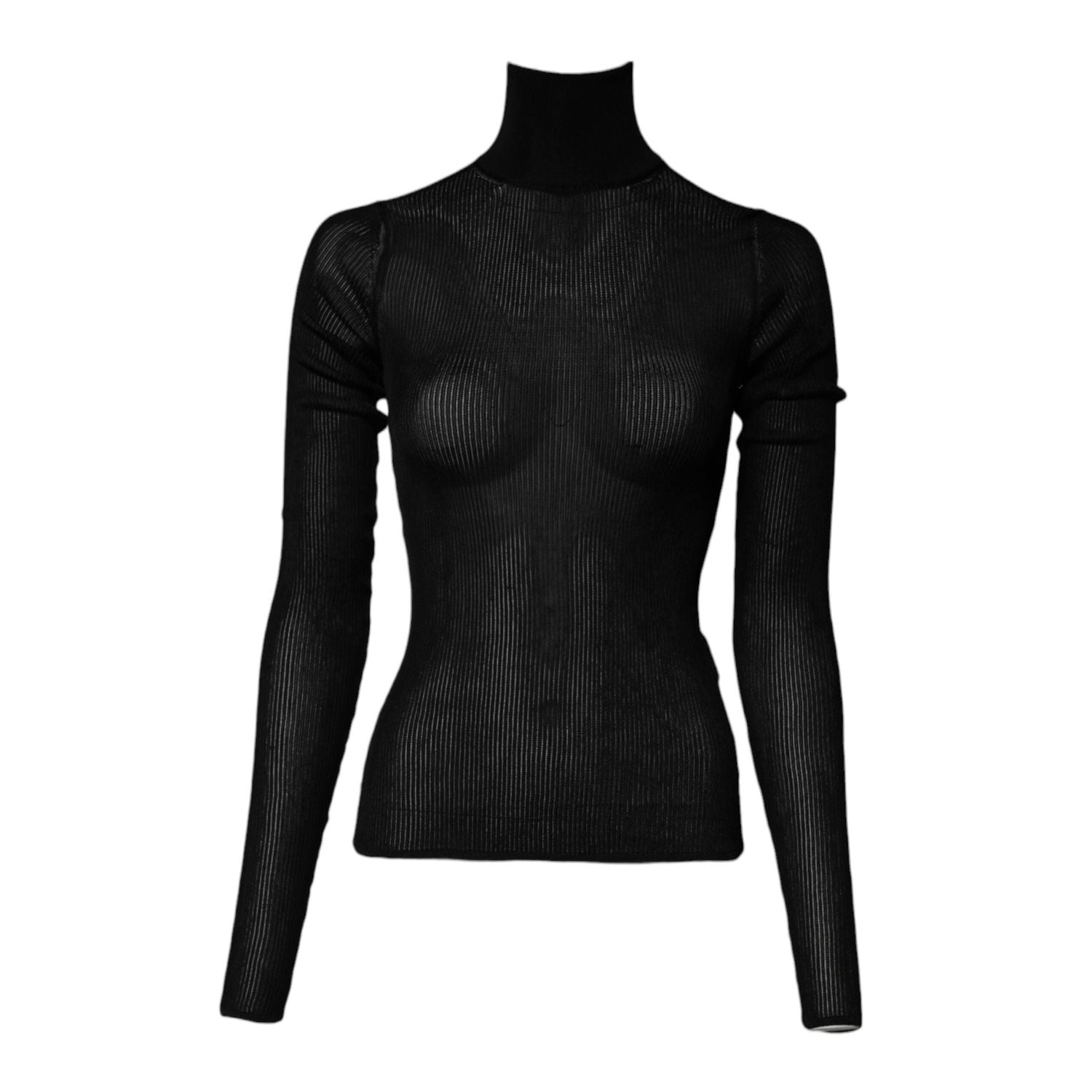 Dolce & Gabbana Black Knit Long Sleeves Turtleneck Slim Top