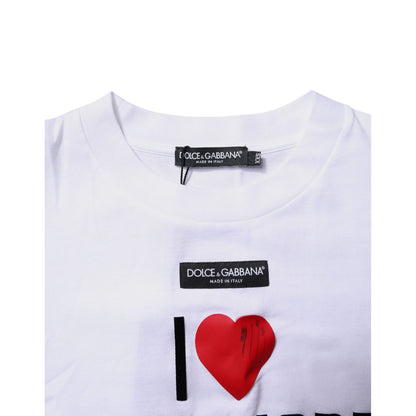 Dolce & Gabbana White Printed Round Neck Top Cotton T-shirt