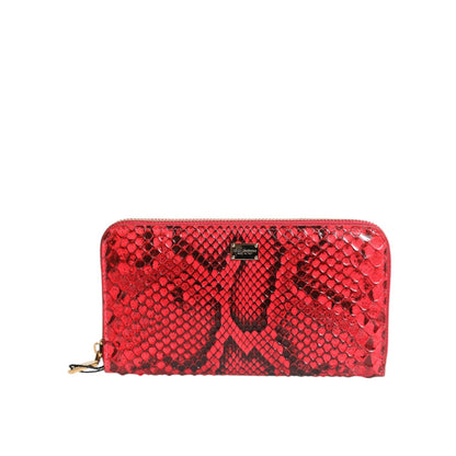 Dolce & Gabbana Red Exotic Leather Zip Around Continental Clutch Wallet