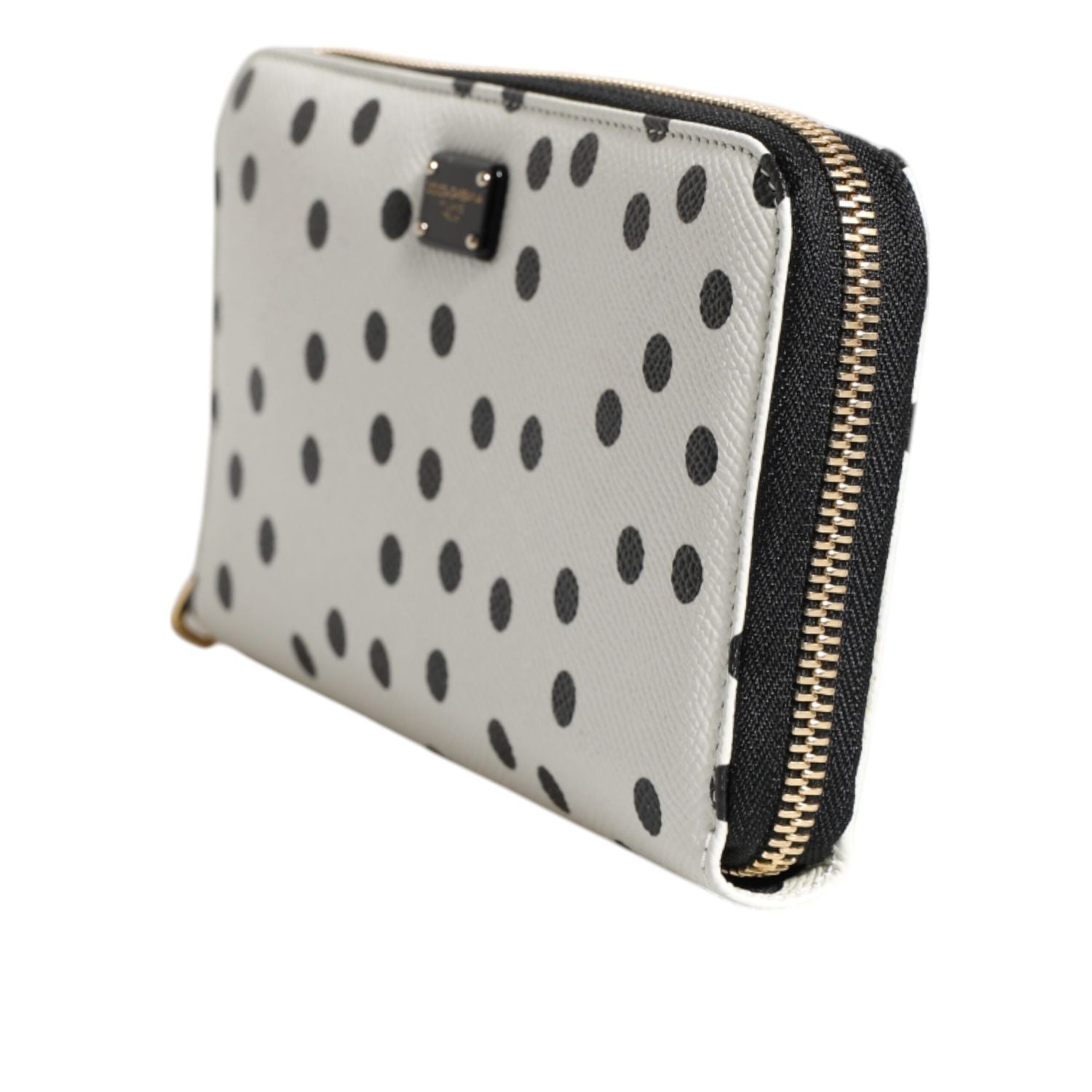 Dolce & Gabbana White Black Striped Leather Zip Around Continental Wallet