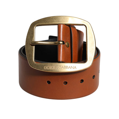 Dolce & Gabbana Brown Leather Gold Metal Buckle Classic Belt