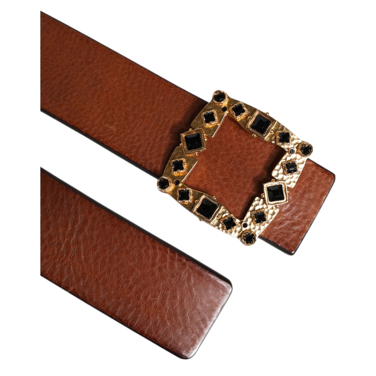 Dolce & Gabbana Brown Leather Gold Crystal Buckle Belt