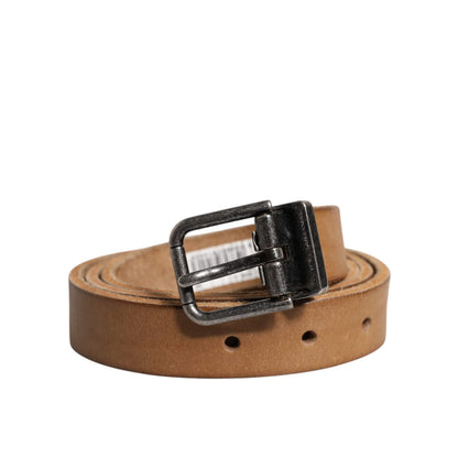 Dolce & Gabbana Brown Leather Silver Tone Metal Buckle Belt