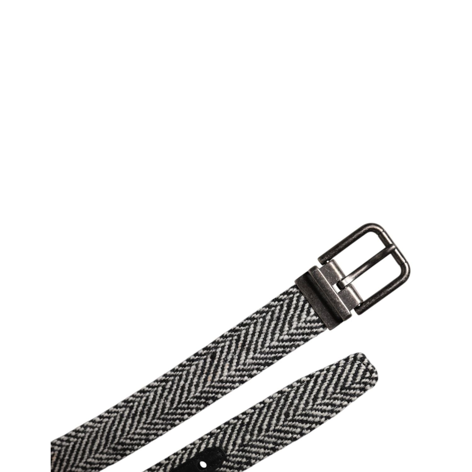 Dolce & Gabbana Black White Silver Tone Metal Buckle Belt