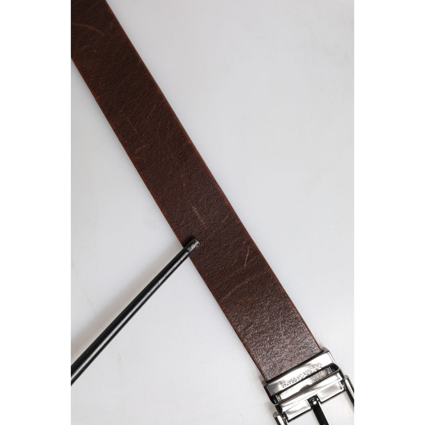 Dolce & Gabbana Brown Leather Classic Metal Logo Buckle Belt