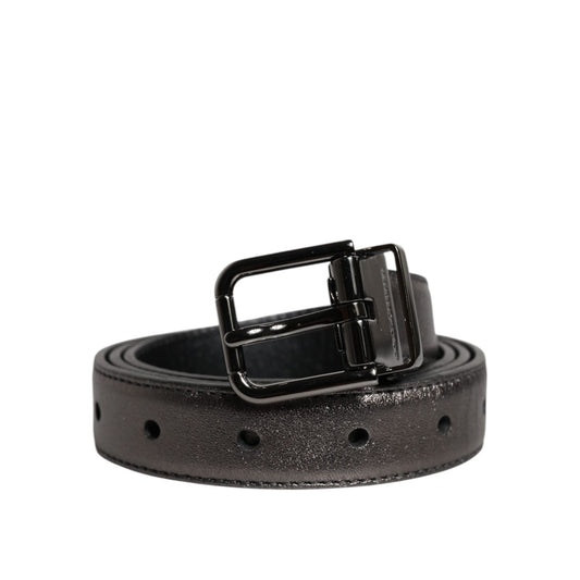 Dolce & Gabbana Black Leather Classic Metal Logo Buckle Belt