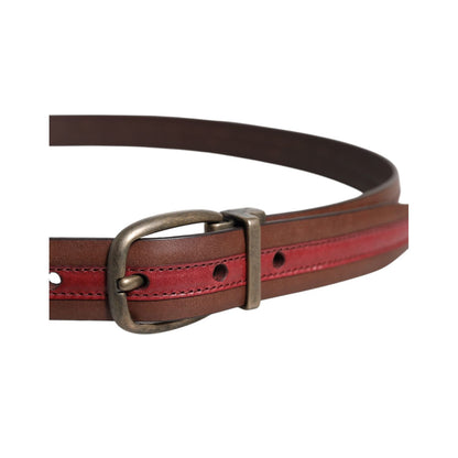 Dolce & Gabbana Burgundy Leather Metal Logo Buckle Belt