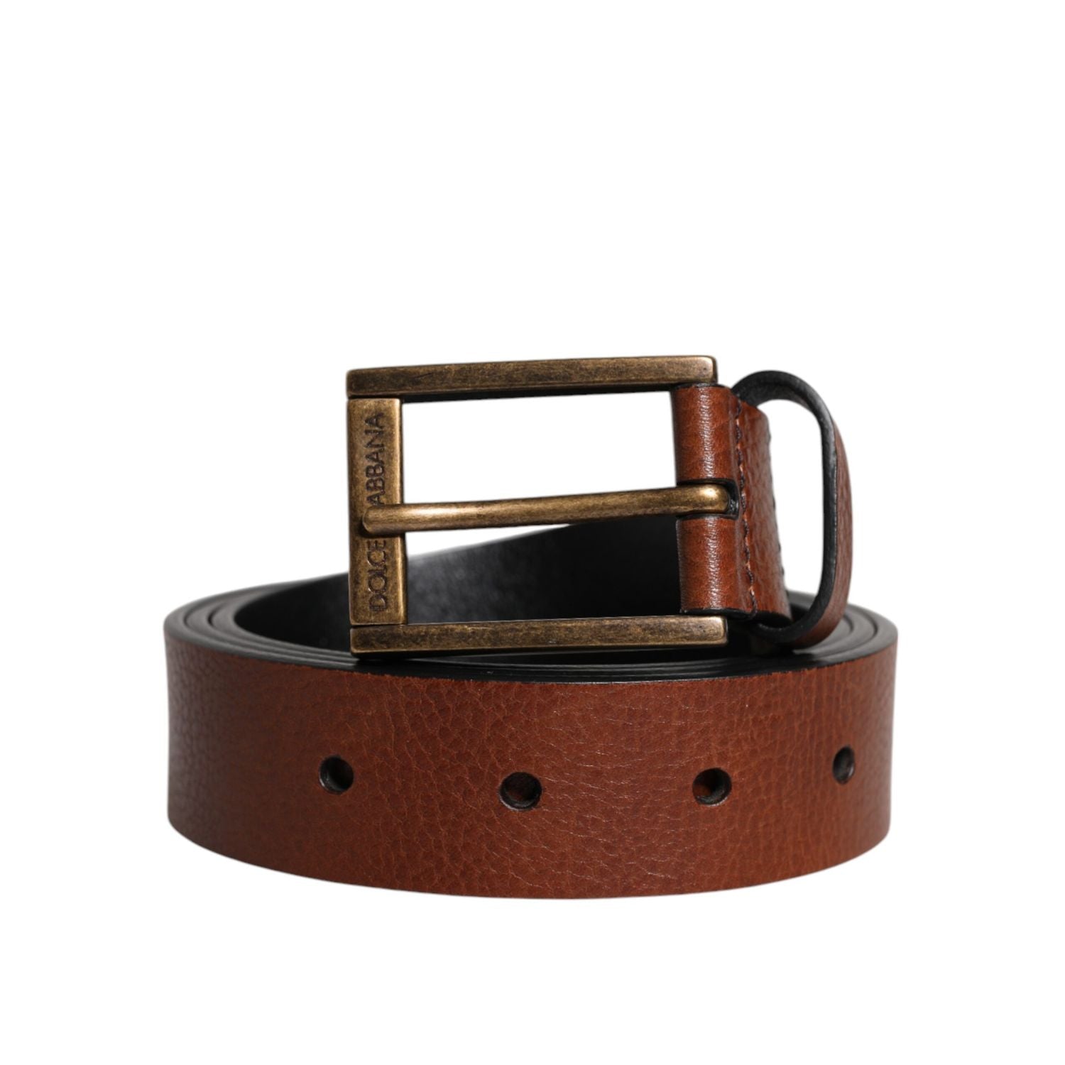 Dolce & Gabbana Brown Calf Leather Classic Metal Buckle Belt