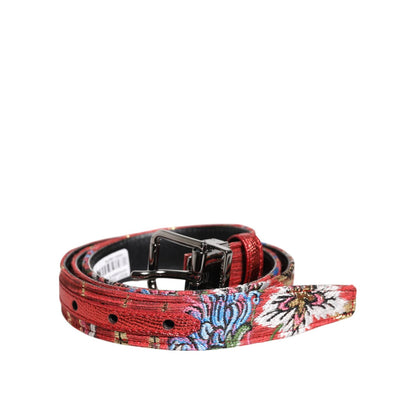 Dolce & Gabbana Red Floral DG Embellished Metal Buckle Belt