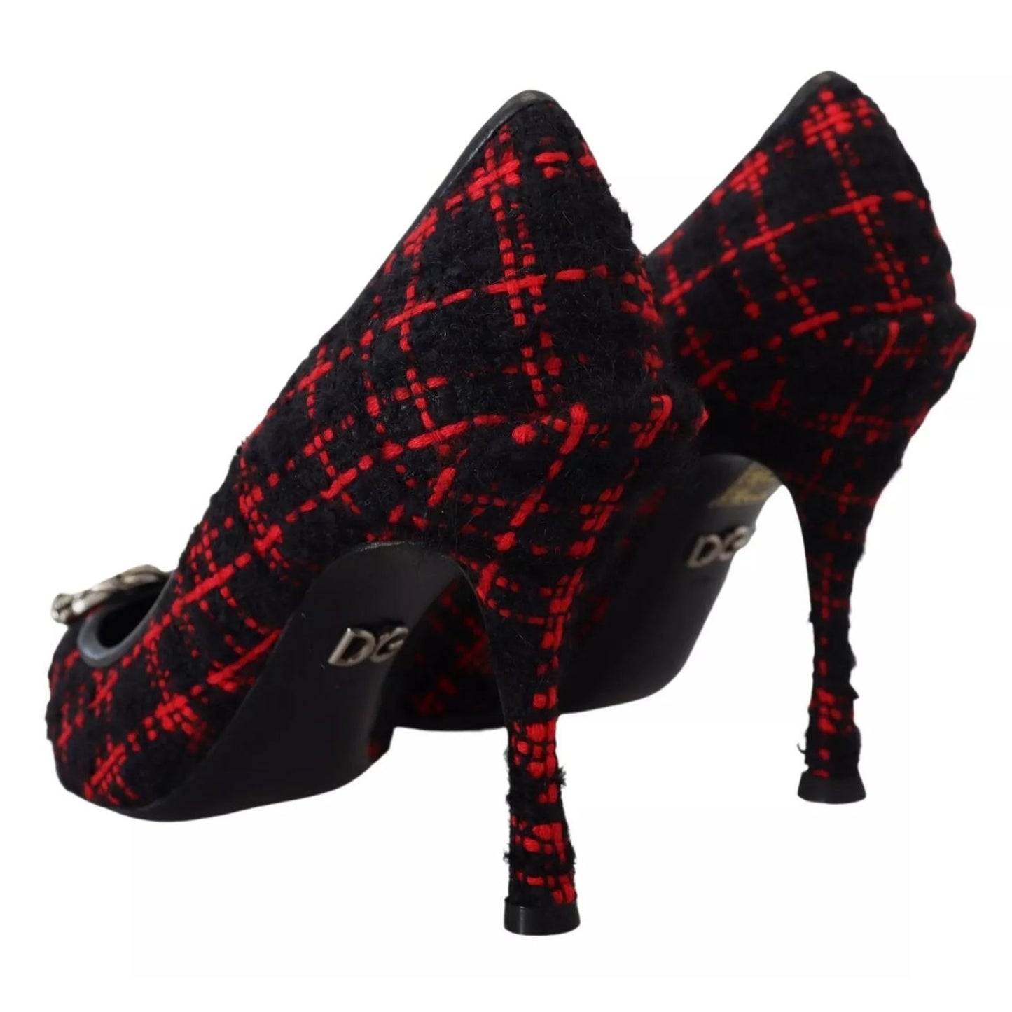 Dolce & Gabbana Red Black Tweed DG Amore Heels Pumps Shoes