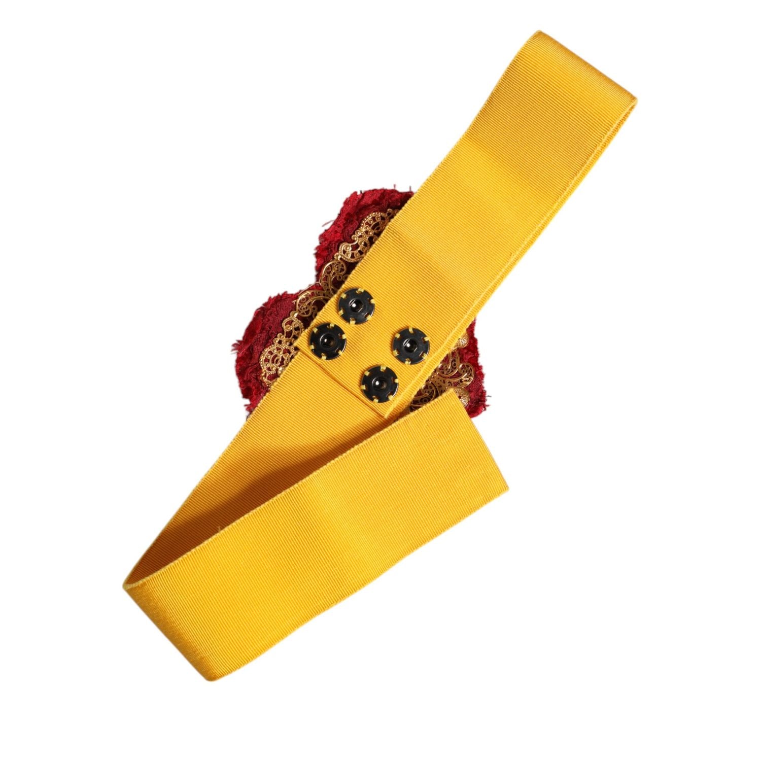 Dolce & Gabbana Yellow Stretch Wide Waist Heart Embellished Belt