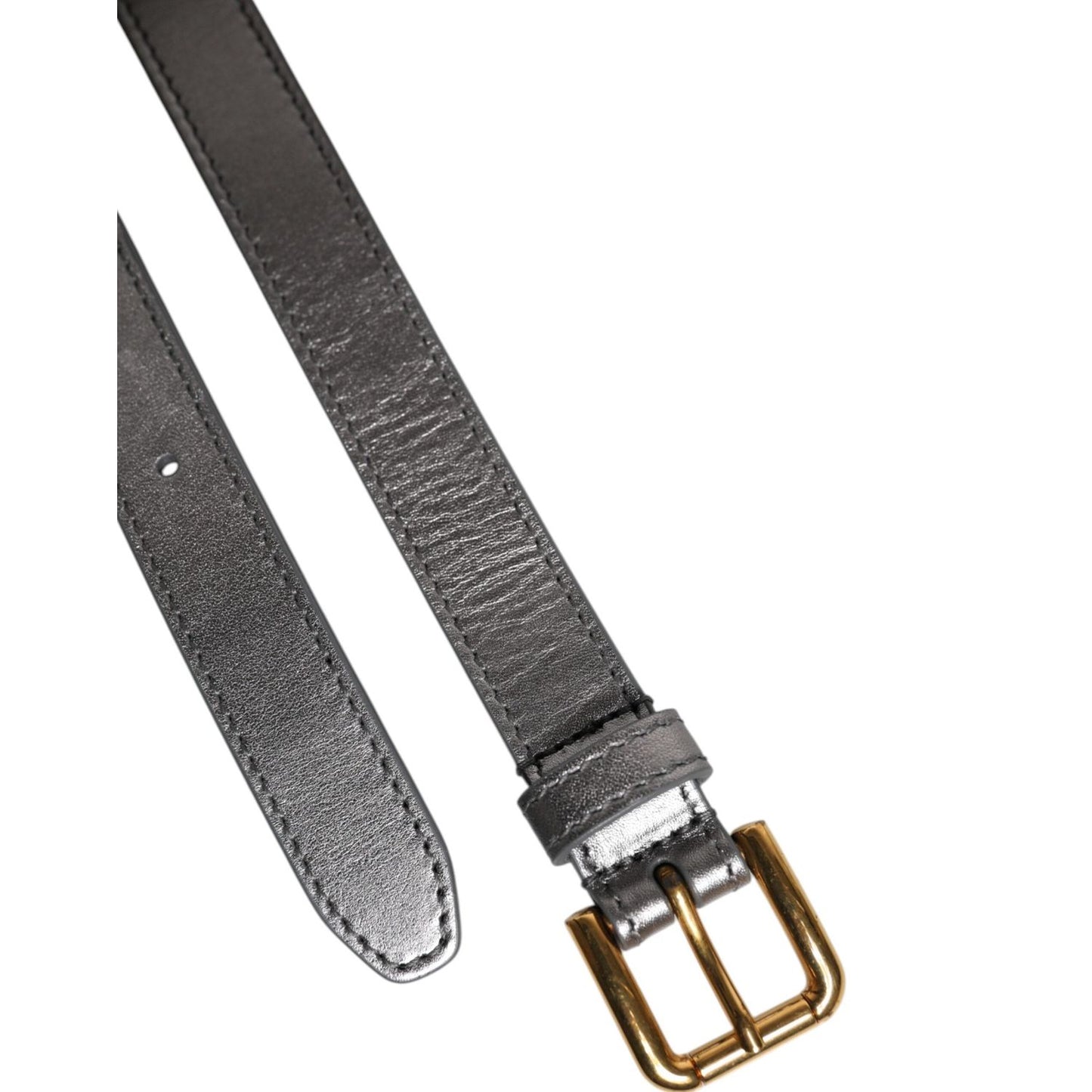 Dolce & Gabbana Silver Logo Engraved Metal Waist Buckle Belt