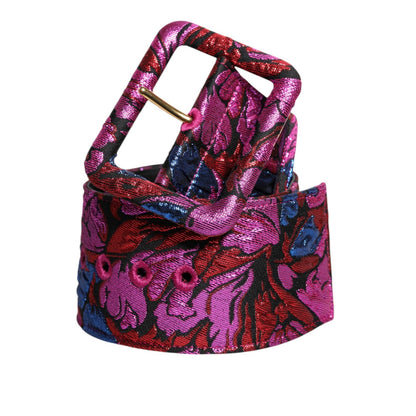 Dolce & Gabbana Multicolor Floral Jacquard Lurex Wide Waist Buckle Belt