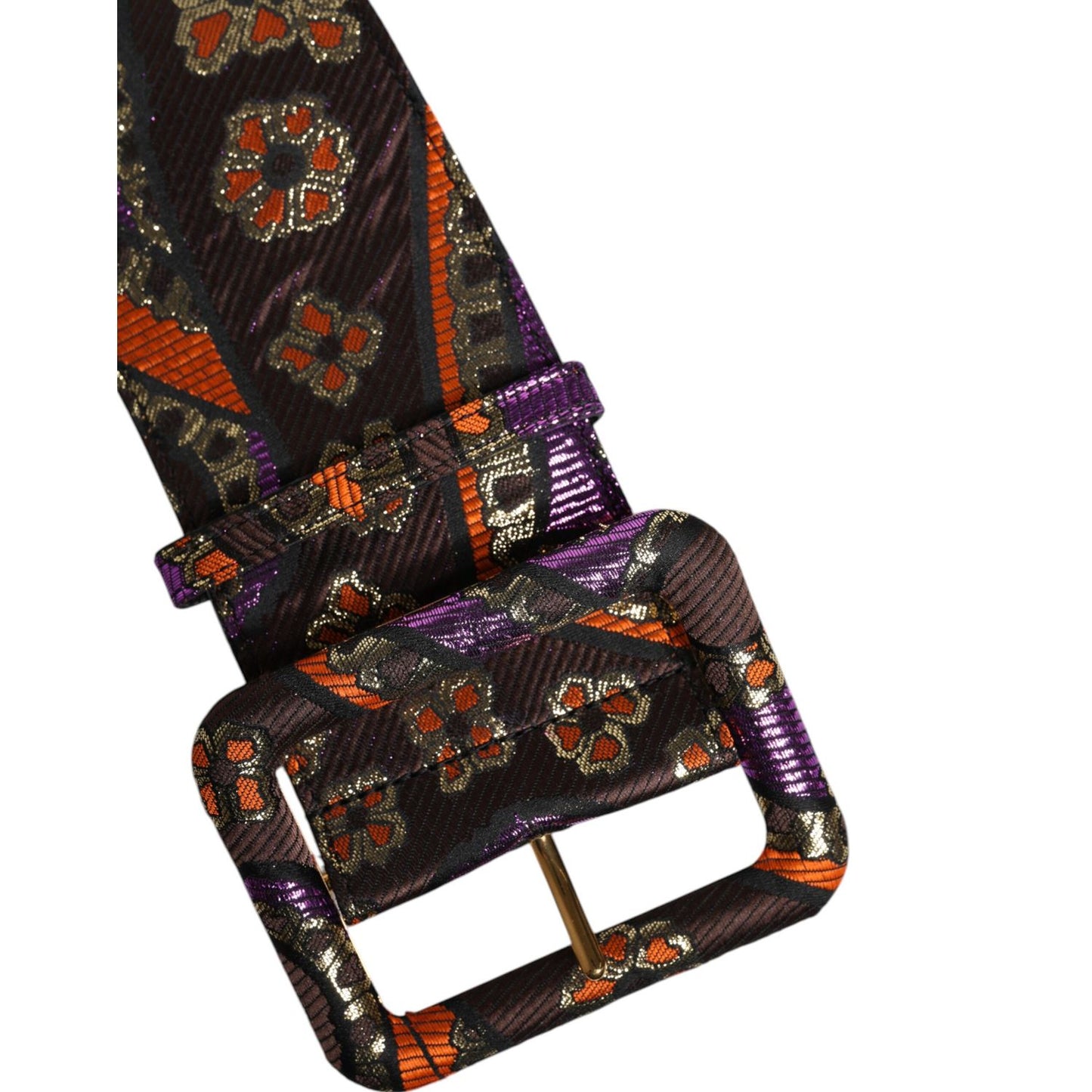 Dolce & Gabbana Multicolor Floral Jacquard Lurex Wide Waist Buckle Belt