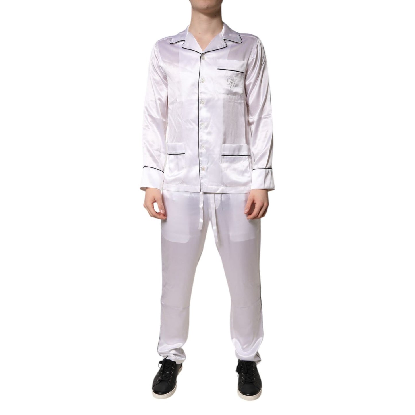 Dolce & Gabbana White Satin Silk Men Pajama Set Sleepwear