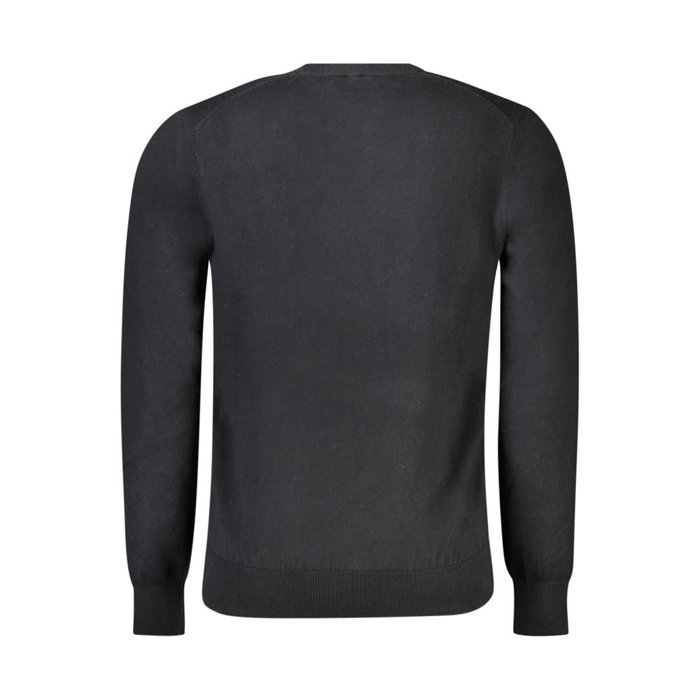 Back view of North Sails Black Cotton Men Sweater, long sleeve crew neck, exuding comfort and contemporary style, made from cotton and wool.