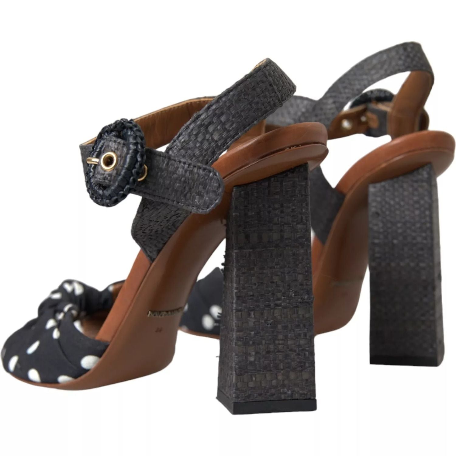 Dolce & Gabbana Black Polka Dot Leather Heels Sandals Shoes