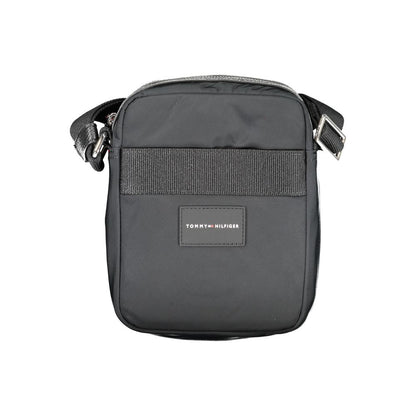 Tommy Hilfiger Black Polyester Shoulder Bag with adjustable strap, external pocket, zip closure, and contrasting details